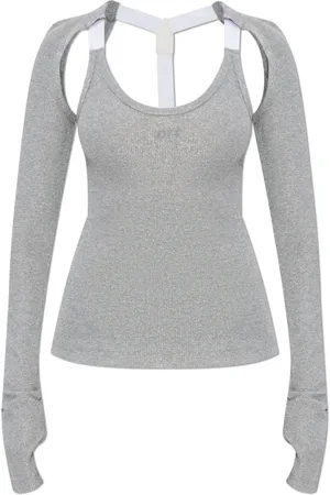 OFF-WHITE Tops, Dames, Grijs, S, Leer, Top met Lurex Draad