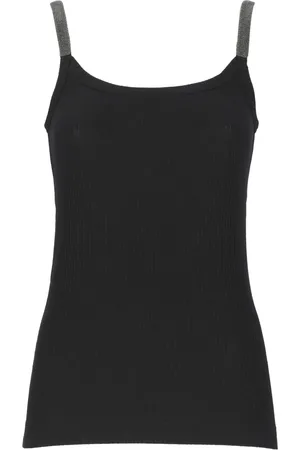 Brunello Cucinelli Tops, Dames, Zwart, M, Katoen, Zwarte katoenen top met messing details