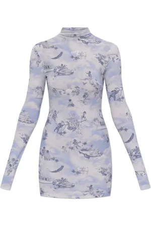 OFF-WHITE Kleedjes, Dames, Blauw, S, Leer, Jurk met Logo
