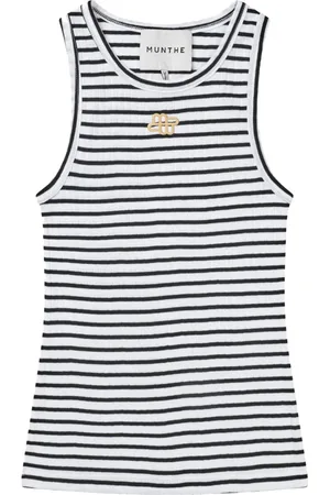 Munthe Tops, Dames, Zwart, 2Xs, Katoen, Zwarte Tanktop met Embleem Borduurwerk