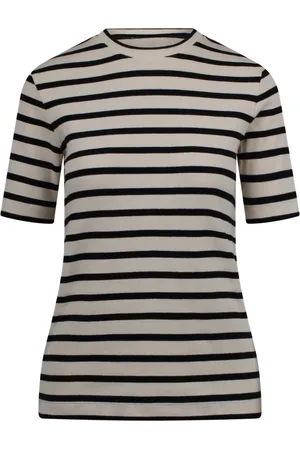 Jil Sander Truien, Dames, Veelkleurig, M, Katoen, Gestreept gebreid T-shirt met logo