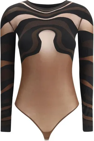 Wolford Tops, Dames, Veelkleurig, S, Wol, Body met Grafische Lijnen Lange Mouwen