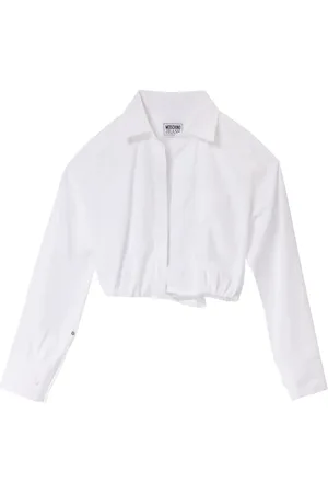 Moschino Blouses & Shirts, Dames, Wit, M, Katoen, Witte Cropped Shirt met Elastische Zoom