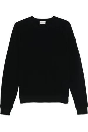 Moncler Truien, Heren, Blauw, M, Katoen, Midnight Logo Patch Sweater