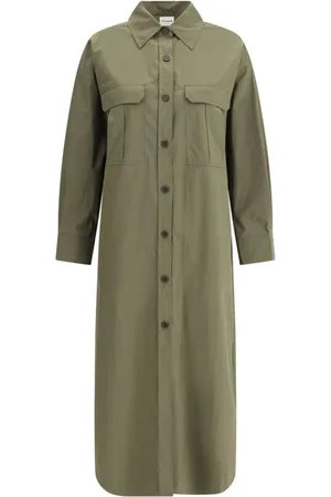 P.A.R.O.S.H. Kleedjes, Dames, Groen, S, Katoen, Elegante Lange Chemisier Jurk met Zakken