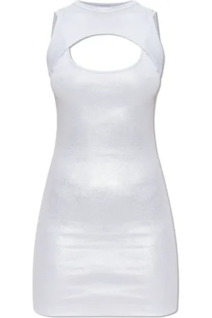 OFF-WHITE Kleedjes, Dames, Grijs, 2Xs, Katoen, Jurk met decoratieve uitsparingen