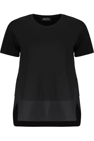 HERNO Tops, Dames, Zwart, 2Xl, Katoen, Asymmetrisch katoenen T-shirt met technische inzetstukken