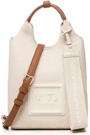 V°73 Tassen, Dames, Wit, ONE Size, Witte Schoudertas met Slogan Detailing