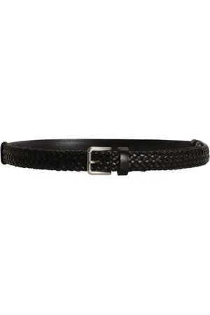 Dolce & Gabbana Accessoires, Heren, Zwart, 100 CM, Leer, Zwarte Gevlochten Rechte Riemen