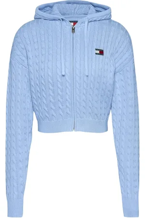 Tommy Hilfiger Sweatshirts & Hoodies, Dames, Blauw, M, Katoen, Blauwe Gebreide Hoodie Heritage Stijl