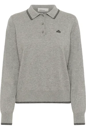Karen by Simonsen Truien, Dames, Grijs, XS, Katoen, Sportieve Polo Gebreid met Geborduurd Detail