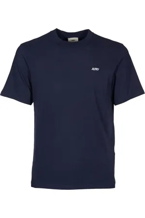 Autry Tops, Heren, Blauw, L, Katoen, Geribbelde Kraag Geborduurd Logo T-shirt