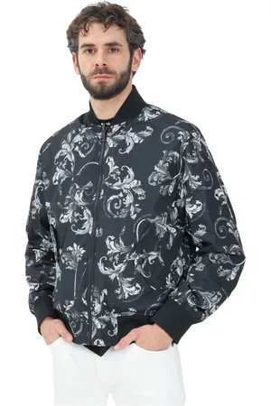 VERSACE Jassen, Heren, Zwart, L, Polyester, Zwarte Omkeerbare Bomber met Barocco Print