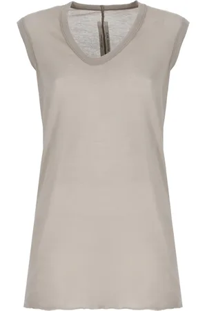 Rick Owens Tops, Dames, Grijs, M, Katoen, Grijze Katoenen V-hals Mouwloze Top