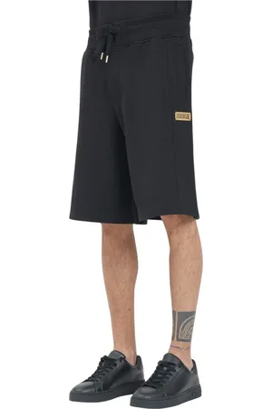 VERSACE Korte broeken, Heren, Zwart, S, Katoen, Zwarte sportieve shorts met institutioneel logo