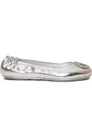 Tory Burch Schoenen, Dames, Grijs, 38 EU, Leer, Zilveren Ballerina Schoenen met Micro Strass