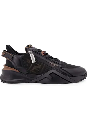 Fendi Schoenen, Heren, Zwart, 43 EU, Leer, Leren Jacquard Sneakers met FF Detail