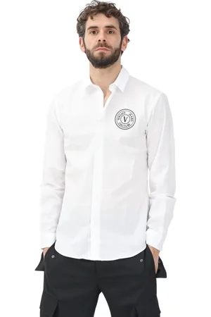 VERSACE Overhemden, Heren, Wit, S, Katoen, Wit overhemd met V-embleem