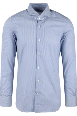Brian Dales Overhemden, Heren, Blauw, XL, Katoen, Gestreept katoenen overhemd met Franse kraag