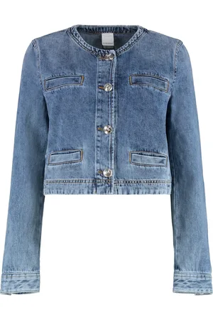 Pinko Jassen, Dames, Blauw, M, Denim, Denim jack met contraststiksels