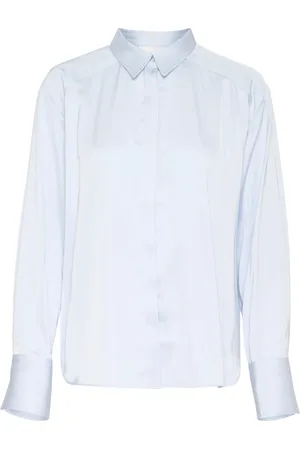 Karen by Simonsen Blouses & Shirts, Dames, Blauw, 2Xl, Polyester, Elegante Halogen Overhemdblouse