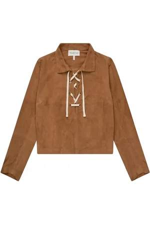Munthe Tops, Dames, Bruin, M, Suède, Elegante Suède Blouse met Strikdetail