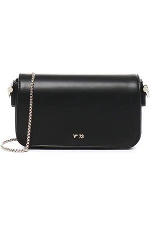 V°73 Tassen, Dames, Zwart, ONE Size, Zwarte Flap Tas met Kettingriem