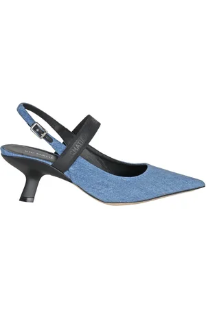 vic matiè Schoenen, Dames, Blauw, 36 1/2 EU, Denim, Denim Puntige Slingback met Elastische Band