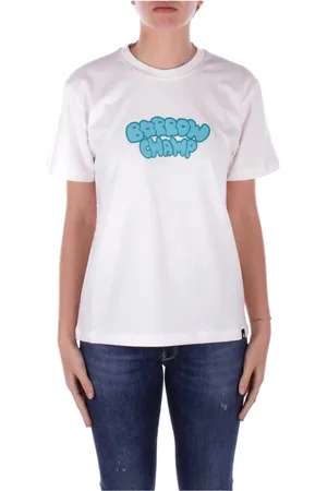 BARROW Tops, Dames, Wit, L, Katoen, Beige Logo Voorzak T-shirt
