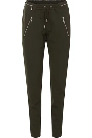 RUE de FEMME Broeken, Dames, Groen, L, Casual zilveren broek met ritssluiting zakken