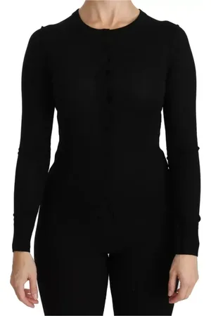 Dolce & Gabbana Truien, Dames, Zwart, S, Wol, Zwarte wollen Crew Neck Top