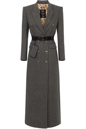 Elisabetta Franchi Mantels, Dames, Zwart, S, Wol, Wolmix gekruiste jas met riem