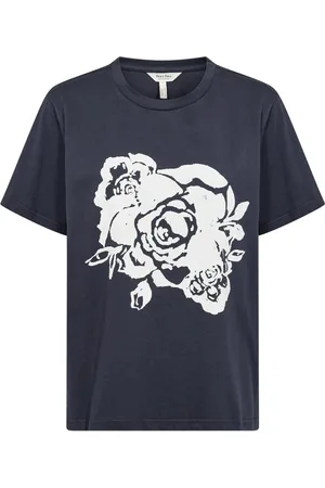 Part Two Tops, Dames, Blauw, M, Katoen, Navy Rose Print Tee