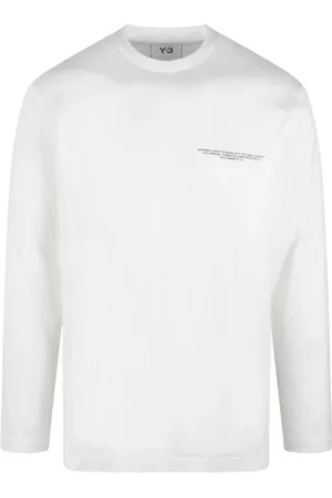 Y-3 Tops, Heren, Wit, S, Katoen, Logo Lange Mouw Katoenen T-shirt