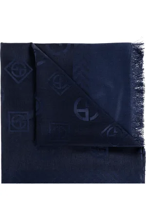 Giorgio Armani Accessoires, Heren, Blauw, ONE Size, Wol, Sjaal met monogram
