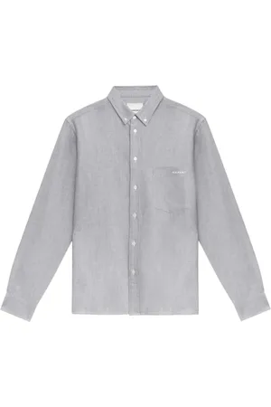 Isabel Marant Overhemden, Heren, Grijs, M, Katoen, Antraciet Katoenen Overhemd met Logo