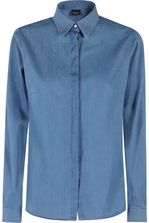 FAY Blouses & Shirts, Dames, Blauw, S, Katoen, Slim Fit Overhemd