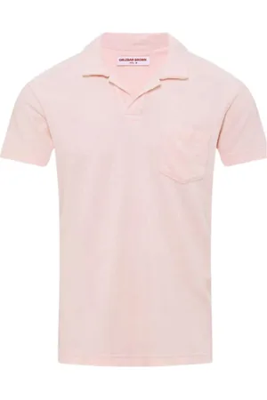 Orlebar Brown Tops, Heren, Roze, L, Roze Badstof Poloshirt