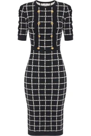 Elisabetta Franchi Kleedjes, Dames, Zwart, L, Jacquard logo jurk met ruches