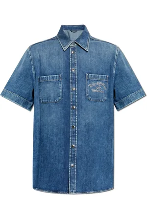 Dolce & Gabbana Overhemden, Heren, Blauw, M, Denim, Denim shirt met korte mouwen