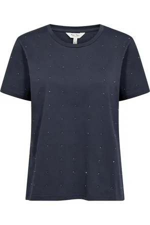 Part Two Tops, Dames, Blauw, XL, Katoen, Navy Shine Hot Fix Tee