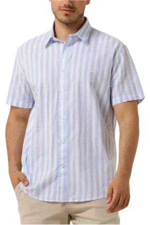 SELECTED Overhemden, Heren, Blauw, L, Linnen, Blauw/Wit Gestreept Linnen Overhemd Klassiek