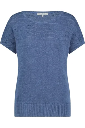 Red Button Truien, Dames, Blauw, S, Katoen, Blauwe Jerry Gebreide Top Korte Mouw