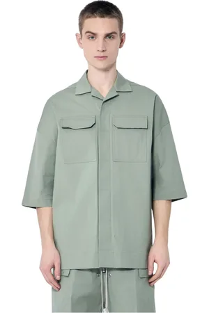 Rick Owens Overhemden, Heren, Groen, M, Katoen, Stretch Cargo Shirt Klassieke Kraag