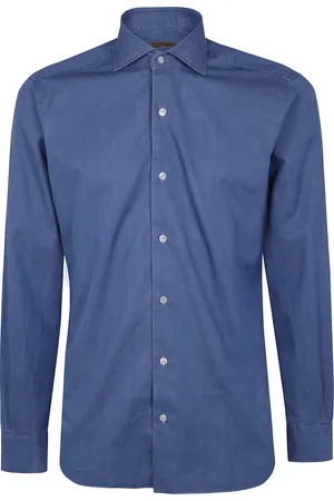 BARBA Overhemden, Heren, Blauw, L, Denim, Denim Klassiek Overhemd