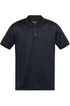 Giorgio Armani Tops, Heren, Blauw, M, Katoen, Polo met geborduurd logo