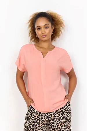 soyaconcept Blouses & Shirts, Dames, Oranje, XL, Perzik V-hals T-shirt met korte mouwen