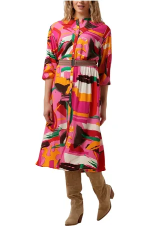 POM Amsterdam Kleedjes, Dames, Veelkleurig, M, Roze Maxi Jurk Cape Town Stijl