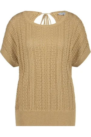 Red Button Truien, Dames, Bruin, S, Katoen, Glitter Gebreide Top met Korte Mouwen