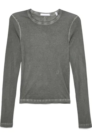 Helmut Lang Tops, Dames, Grijs, L, Geribbelde Crew Neck Longsleeve Top